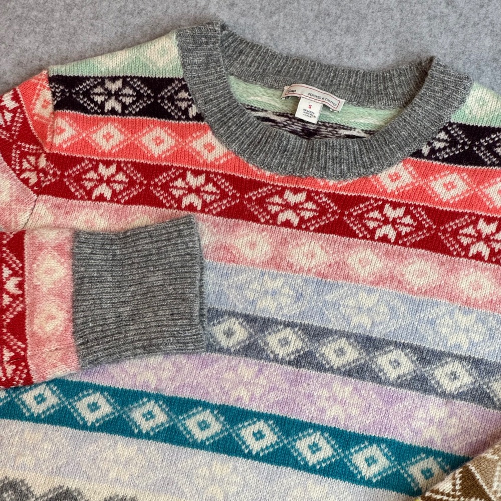 Gap Womens Fair Isle Lambswool Blend Sweater Multi Color Snowflake Knit Small